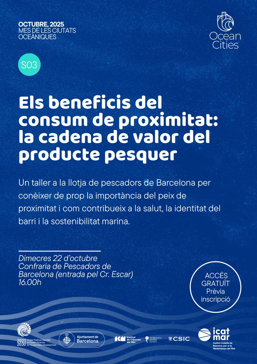 ICATMAR1's tweet photo. 📣 Demà  @FerranB_S participarà a una taula rodona en el marc de l'@oceancitiesnet

Vols descobrir com la recerca contribueix a millorar la sostenibilitat de la pesca de la mà de tots els agents del sector?

Inscriu-te!👉 https://t.co/bIDU8S5HcA

@ICMCSIC @agriculturacat https://t.co/AlsZeqh4oX