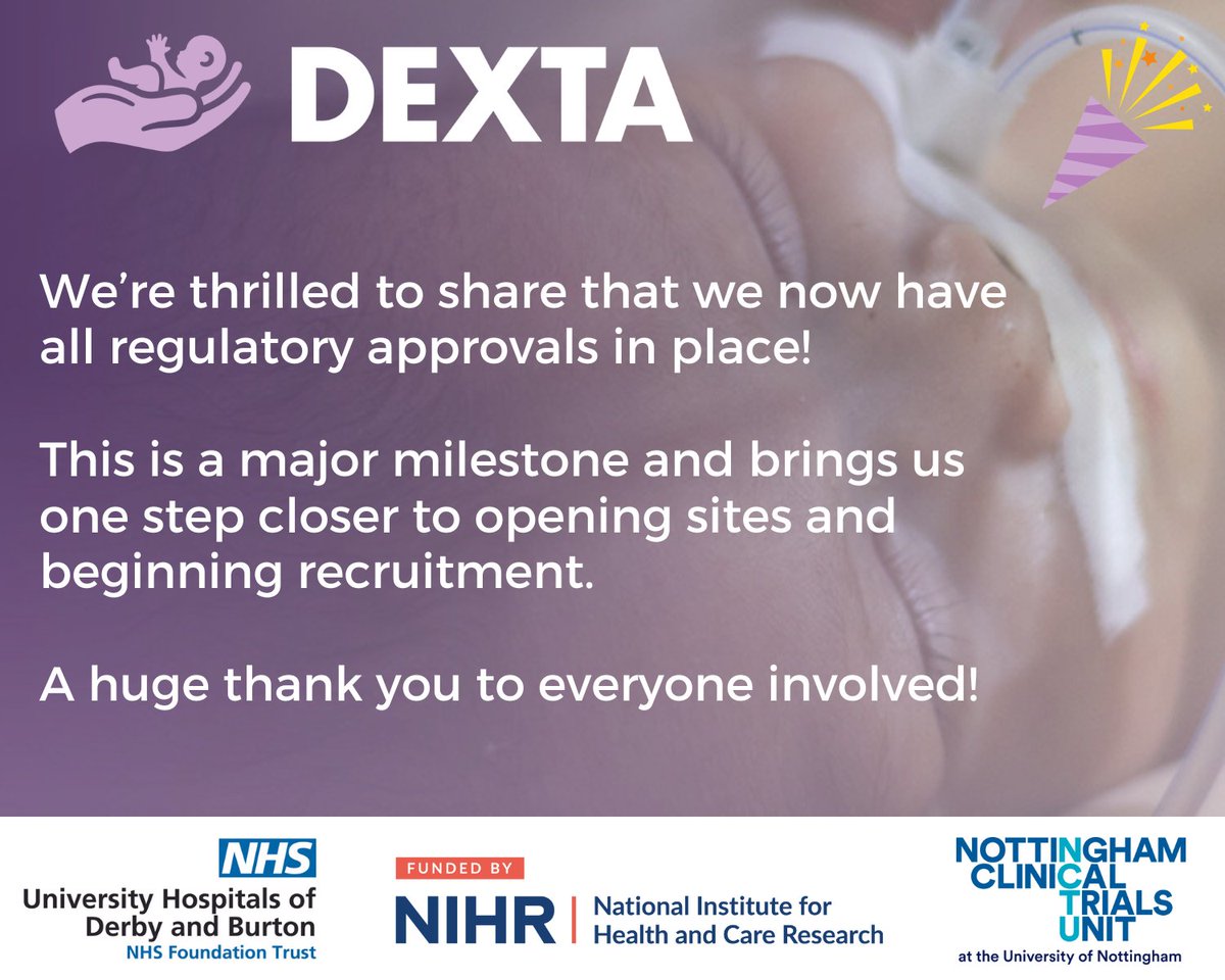 We’re delighted to announce that DEXTA has now received full approvals from REC, MHRA, and the HRA!🎉

This is a huge milestone for DEXTA, which hopes to make a real difference for babies and their families. 👶💜