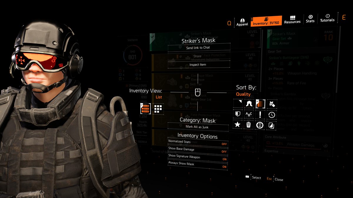 Vaeltierr's tweet image. While I do appreciate the vanity changes, it also broke the gear mask toggle. 😫