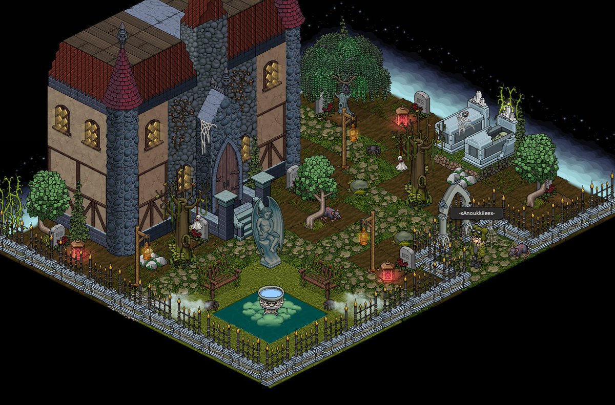 AnouksHabboX's tweet image. [BAW] 9 jaar jubileum bouwcompetitie!
Mijn inzending kan onder meerdere thema&apos;s vallen, o.a Habboween BAW of Griezelen met BAW? Hoe dan ook.. Bij dit thema hoort wat angstaanjagend, hierbij mijn Begraafplaats + kerk. 
Happy Habboween! 👻🎃
@Habbo_Staff 
-xAnoukkiieex- op NL. ❤️