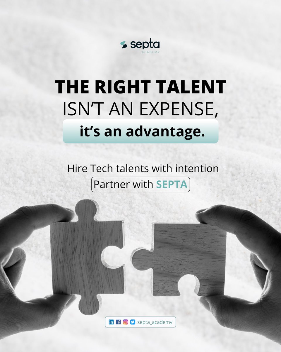 septa_academy's tweet image. Finding the right people isn’t just about filling roles, it’s about driving results.

At Septa, we connect you with Tech talents that makes growth effortless.

The right talent isn’t an expense, it’s an advantage.