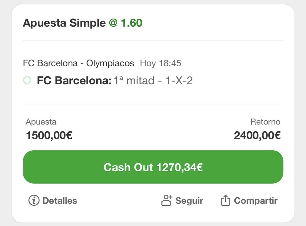 ApuestasMerlwin's tweet photo. 🎯 PICK DEL DÍA — #RetoMerlwin Día 5

🏆 Europa : Champions League
⚽ Barcelona vs Olympiacos
💥 APUESTA: Barcelona gana la 1 Mitad

Si sale VERDE ✅, sortearé 50€
(Paysafecard, PayPal, Bizum) entre los que:

1️⃣ Me sigan 
2️⃣ Den RT a este tweet 🔁
3️⃣ https://t.co/Dd4kop5Xyo…

👉 ¡Empieza el reto con todo!
#Apuestas #Tipster #Fútbol #Giveaway #SportsBetting