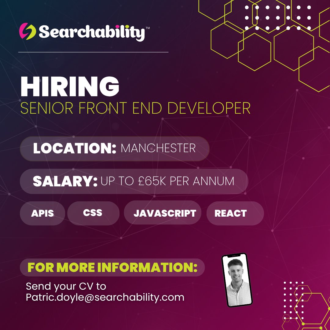 SearchabilityUK's tweet image. Our client is searching for a Senior Frontend Developer with expertise in JavaScript, TypeScript, and React.js!⚡
- Salary up to £65k
- Onsite in Central Manchester
- Excellent career progression
Find out more and apply here: ow.ly/gf4q50XeVVq