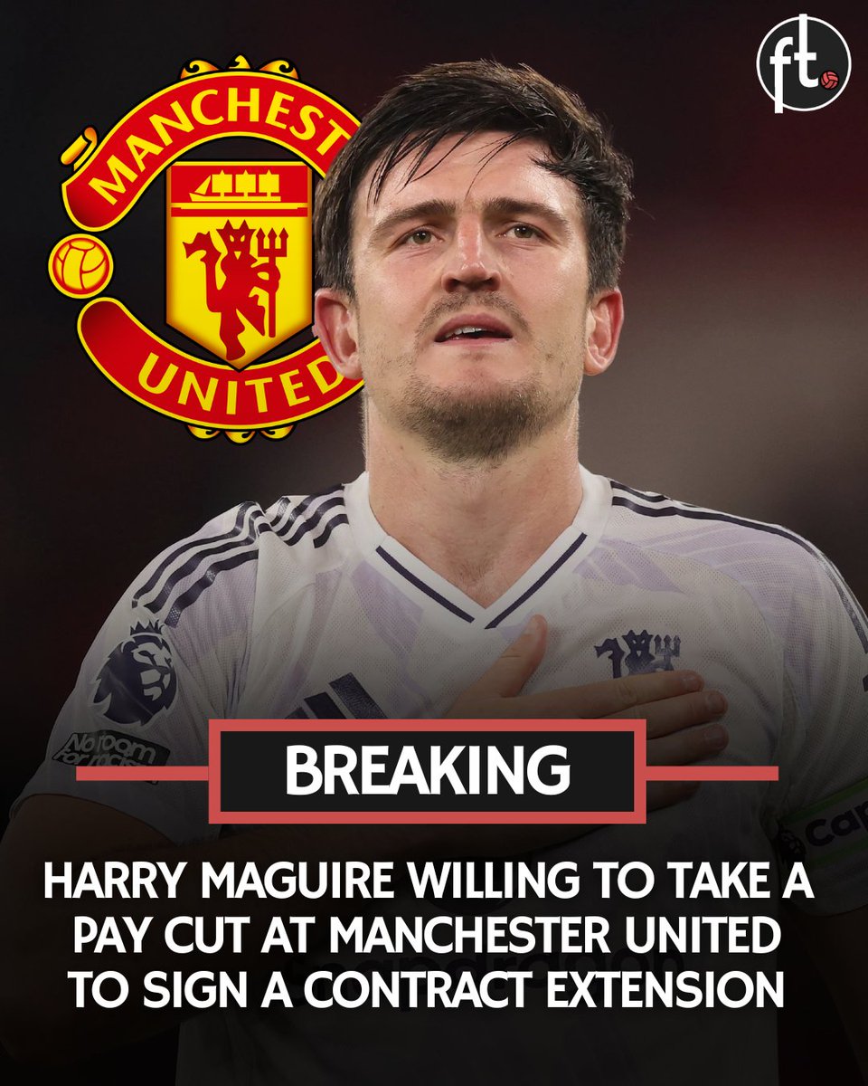 Footballtweet's tweet photo. 🚨 𝗕𝗥𝗘𝗔𝗞𝗜𝗡𝗚: After his winner at Anfield on Sunday, Harry Maguire has made it clear he is willing to take a pay cut at Manchester United to sign a contract extension at the club.

His last 6 goals for Manchester United:

▪️ Winner in the 84th minute vs. Liverpool.
▪️ An equaliser in the 89th minute vs. Grimsby.
▪️ A winner in the 121st minute vs. Lyon.
▪️ A winner in the 47th minute vs. Ipswich.
▪️ A winner in the 93rd minute vs. Leicester.
▪️ An equaliser in the 91st minute vs. Porto.