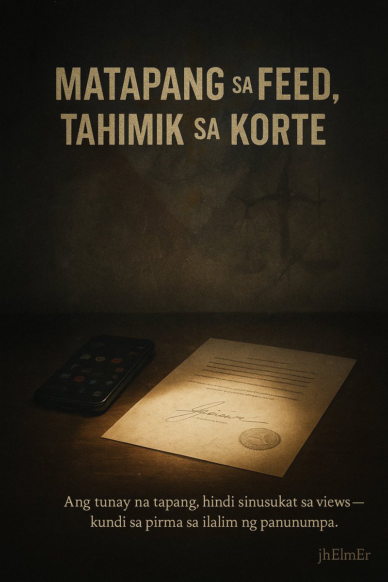 ZurcaledRemlej's tweet image. Matapang sa Feed, Tahimik sa Korte

Lahat marunong mag-akusa, pero ilan lang ang may pirma. Madaling mag-presscon, mag-post, magparinig — pero ang tunay na tapang, nasusukat sa paninindigang kaya mong isulat sa ilalim ng panunumpa.

#RuleOfLaw #AccountabilityPH