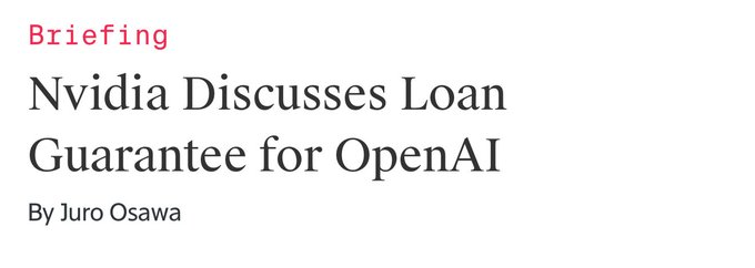 OpenAI does not have the money =&gt; data centers getting built becomes a risk =&gt; no GPUs get purchased =&gt; $NVDA self-finances OpenAI to keep the bubble inflated =&gt; will investors buy it all?
