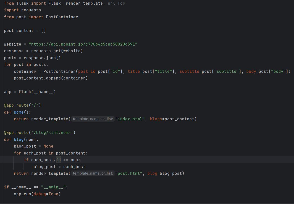 Babzcode's tweet image. Day 57 of #100DaysOfCode
Learnt about Jinja templating in Flask
-You can run Python logic in HTML
-Even use for loops to repeat elements
-I&apos;ve fully grasp the use case of Classes now

Built a simple blog page with 3 posts &amp;amp; clickable links.
#Python #Flask #WebDev