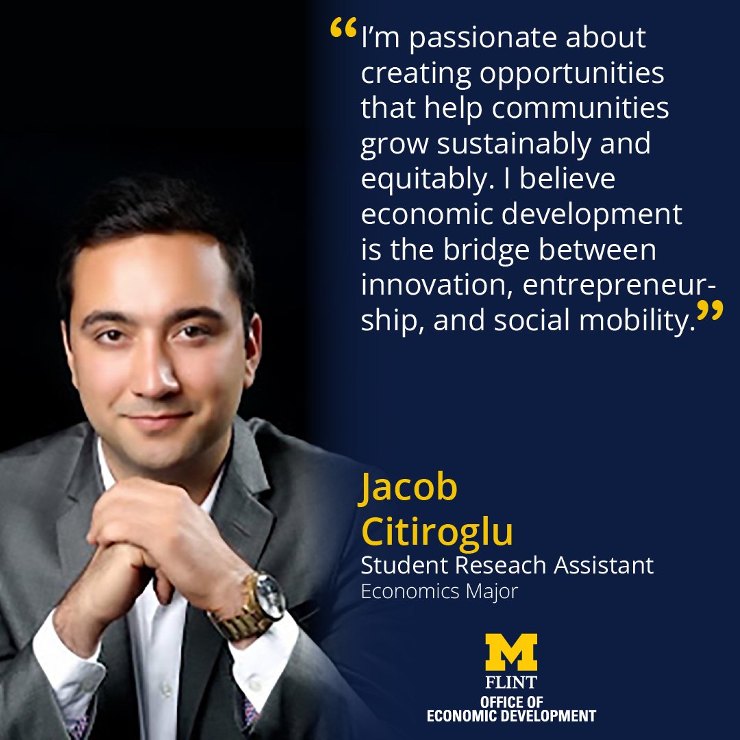 Welcome Jacob Citiroglu to the Economic Development Team at <a href="/UMFlint/">University of Michigan-Flint</a>! 🎓
As a Student Research Assistant &amp; Econ major, Jacob is exploring whether banking tools like credit, loans &amp; mortgages promote growth—or deepen inequality.
To connect Paula pnas@umich.edu