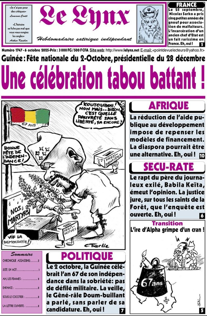SidyYansane's tweet photo. Le président-général Doumbouya était encore adolescent que @LeLynxGN fatiguait déjà Fori-Coco Lansana Conté, le seul général qui ait oeuvré pour rassembler les Guinéens de toute origine autour ďune même nation. Soutien total aux confrères et consoeurs du satir'historique #Guinée https://t.co/3hh1mAwvPF