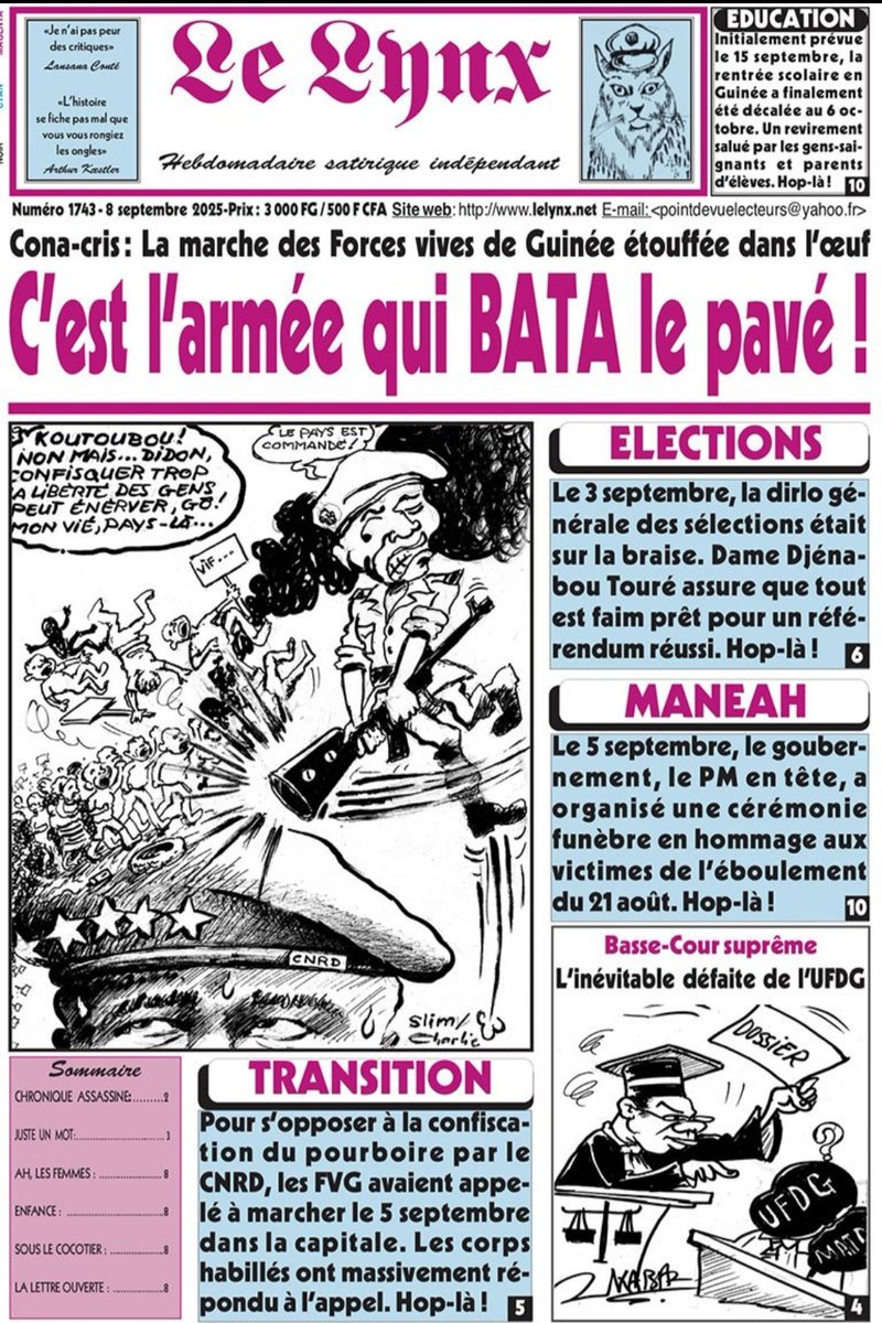 Le président-général Doumbouya était encore adolescent que <a href="/LeLynxGN/">Le Lynx</a> fatiguait déjà Fori-Coco Lansana Conté, le seul général qui ait oeuvré pour rassembler les Guinéens de toute origine autour ďune même nation. Soutien total aux confrères et consoeurs du satir'historique #Guinée