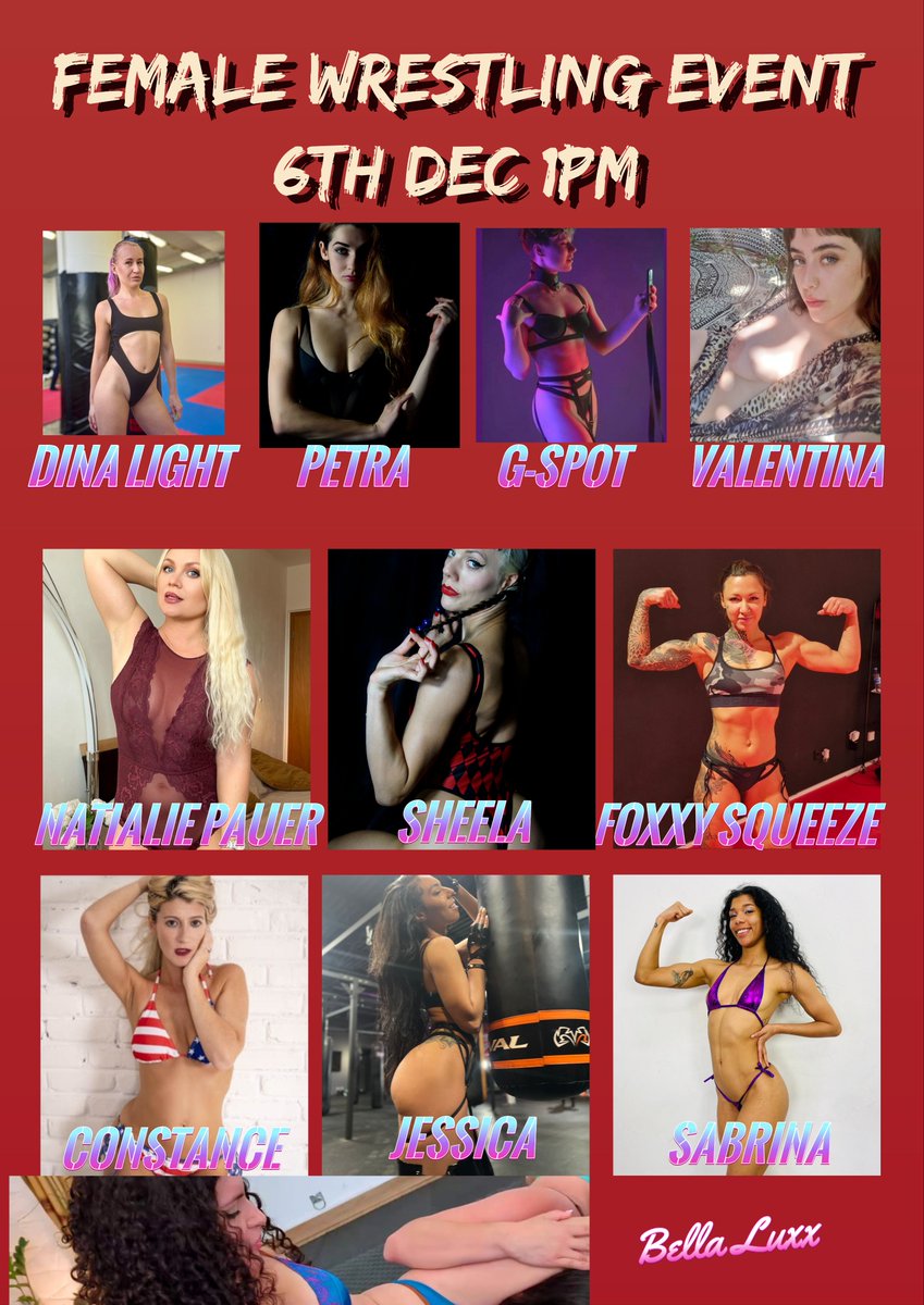We are going to end 2025 with a bang with a bumper female wrestling event on 6th December at 1pm

Email monica@wrestlingmonica.com to reserve your spot

<a href="/dina_lights/">Dina-Light</a> (1st time in UK)
<a href="/xoPrincessPetra/">Princess Petra 👑</a> 
G-Spot (1st time in UK)
<a href="/ValentinaBoux/">Madam Valentina🎀</a>  (1st Live Event)
<a href="/nataliepauer1/">Natalie Pauer</a> (1st