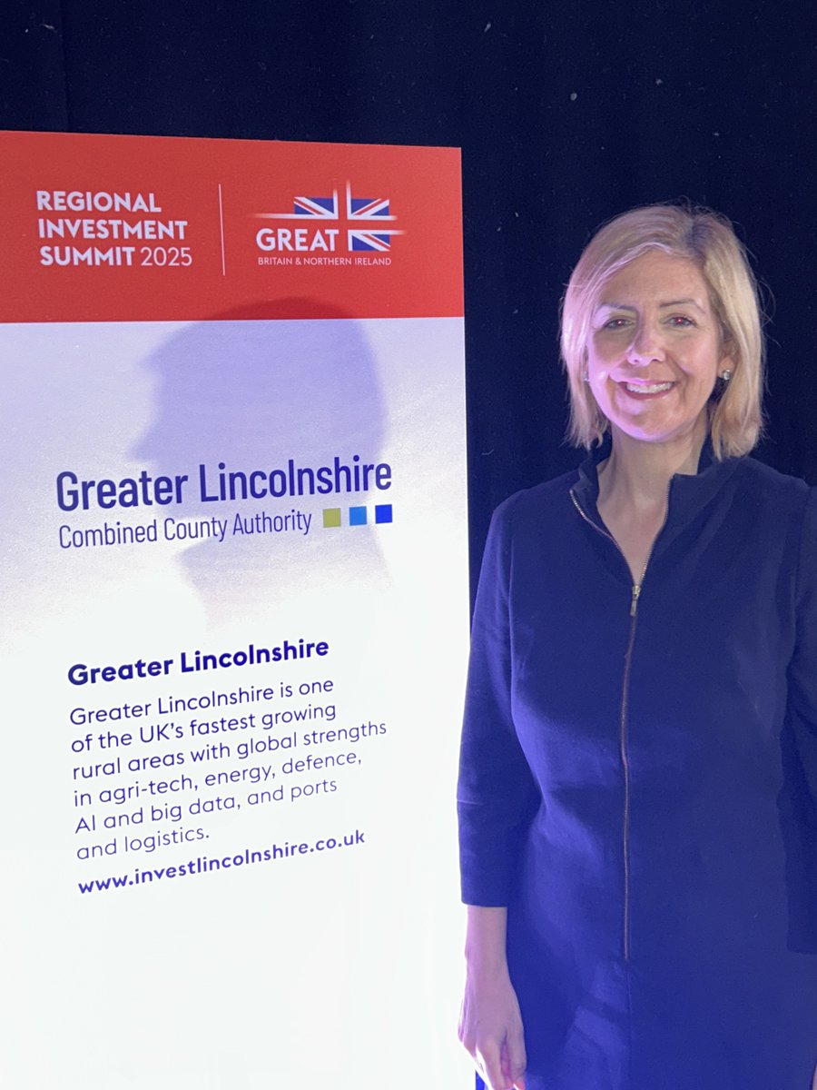 Greater Lincolnshire Mayor Dame Andrea Jenkyns is showcasing our county’s huge potential for growth, innovation &amp; jobs at today’s Regional Investment Summit in Birmingham. From agri-tech &amp; AI to defence, energy &amp; logistics - Lincolnshire is open for business. 
#InvestLincolnshire