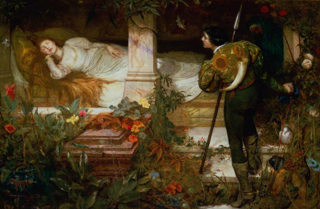 Sleeping Beauty, by English painter Edward Frederick Brewtnall (19th century). Warrington Museum &amp; Art Gallery.