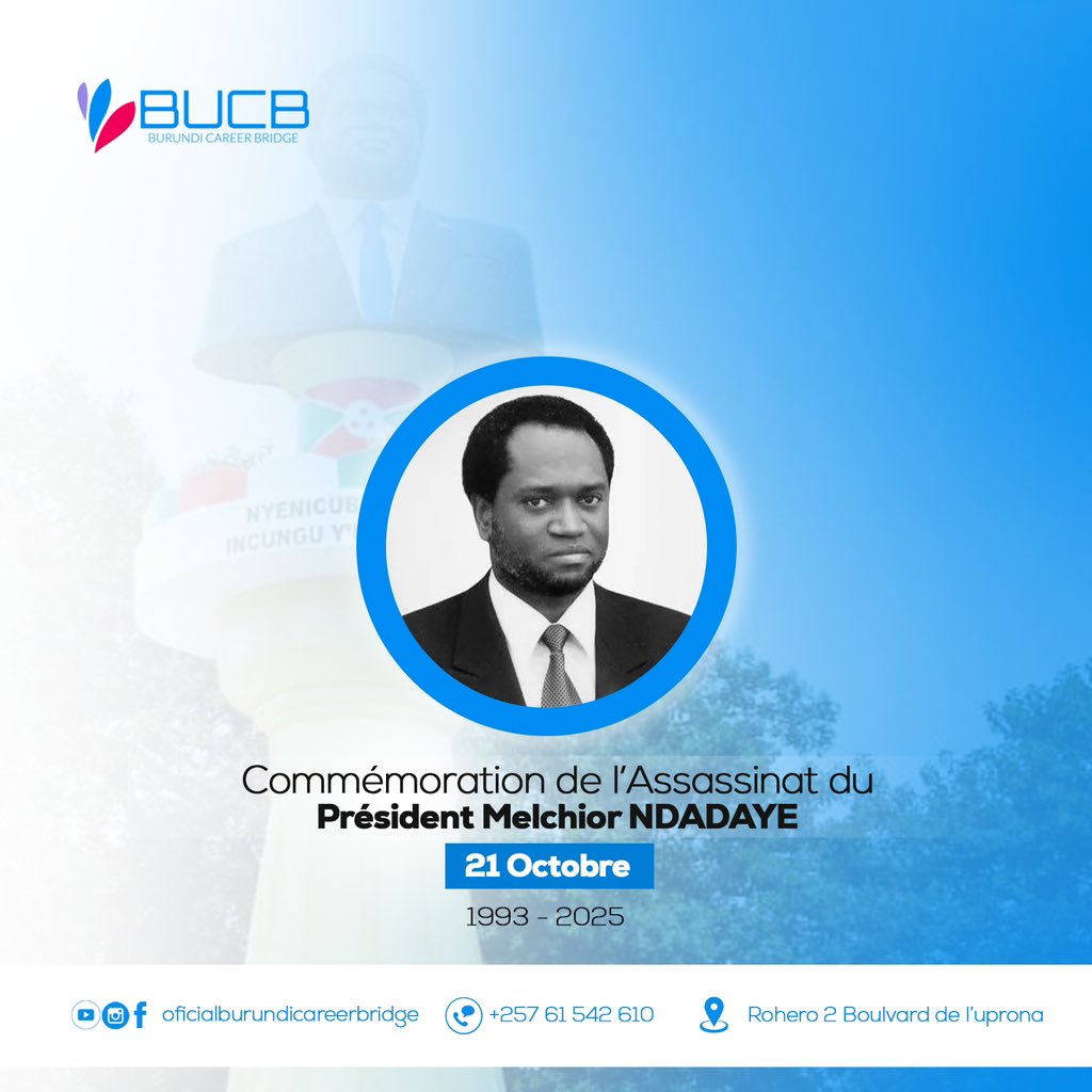 En ce jour de commémoration, Burundi Career Bridge se joint à tous les Burundais pour honorer la mémoire du feu Président Melchior NDADAYE.
#unite #democratie #héros #burundi