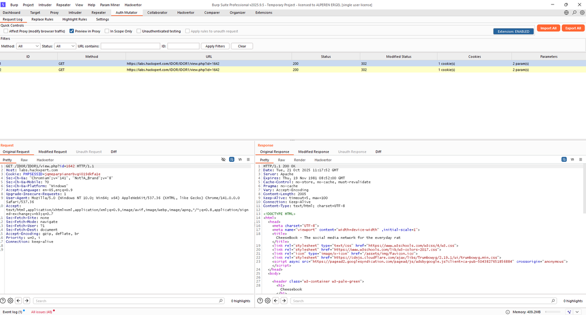 alpernae's tweet image. Hello everyone, I created a Burp Suite extension for IDOR and authorization testing. I know there are a few similar extensions out there, but I built this one because most of them are outdated or tend to crash Burp (especially on Windows). Here’s the link: github.com/alpernae/AuthM…