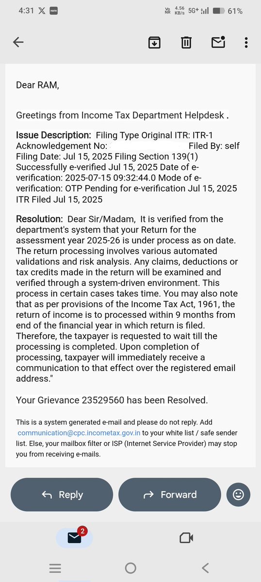 RamMeena_08's tweet image. @IncomeTaxIndia When we delay filing ITR we get instant penalties. But when the department delays our ITR-1 refund for 100 day's, we get no clarity,
Our hard-earned money is stuck, and all we get is "under process"!
Why? @nsitharaman @nsitharamanoffc
#itrefund
#itrfiling