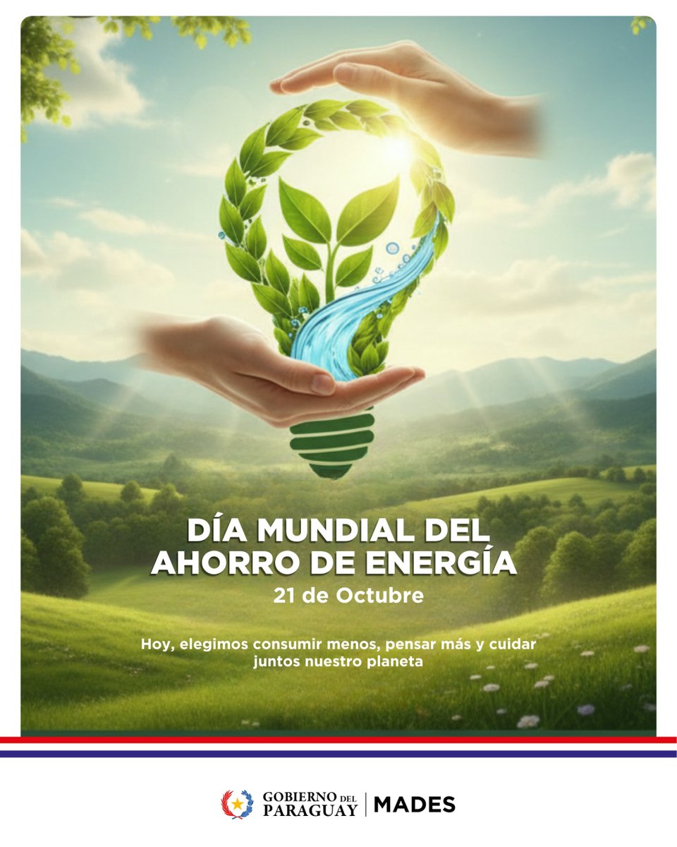 mambiente_py's tweet image. 21 de octubre: Día Mundial del Ahorro de Energía

Hoy, elegimos consumir menos, pensar más y cuidar juntos nuestro planeta