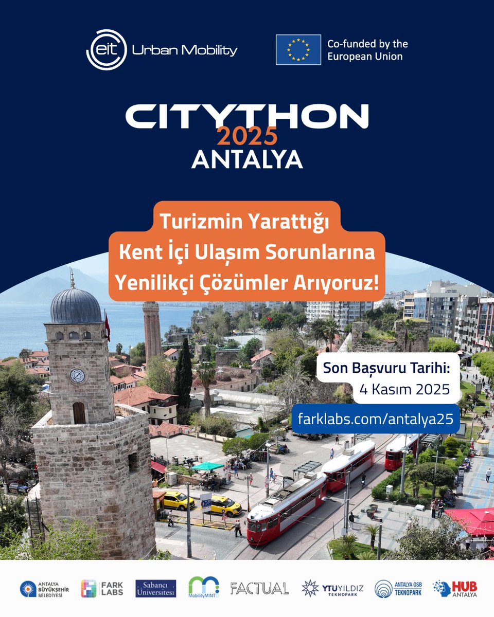 📣 Antalya 2025 Kentsel Hareketlilik Citythonu başlıyor! 
Antalya’da turizm kaynaklı ulaşım sorunlarına yenilikçi çözümler arıyoruz. 🌍

💡 Şehir içi mobiliteyi yeniden tasarlamak için sen de ekibini kur, fikrini geliştir!

🗓 Son Başvuru: 4 Kasım 2025
🔗 farklabs.com/antalya25
