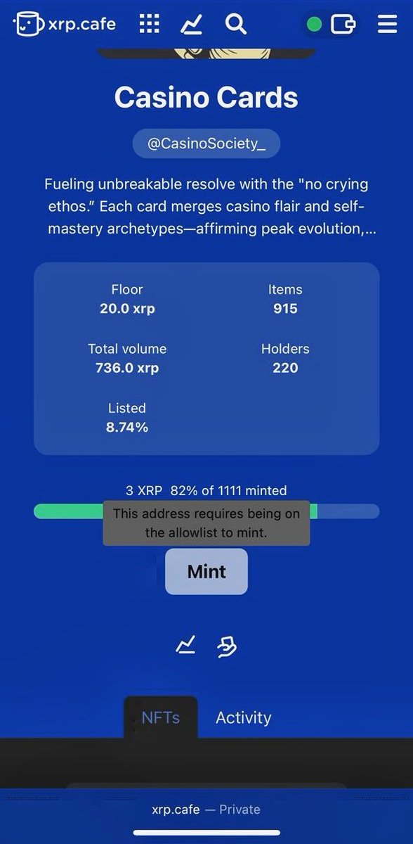 Something isn't right, <a href="/zbits33/">Zee 🎰</a> said <a href="/QuantumRealm_hq/">Quantum Realm Studios</a> community are whitelisted for casino card nft

I couldn't mint till it was minted out 
I wanted to mint 10 of it and I couldn't even mint 1
<a href="/Retard589/">Retard🍯</a> <a href="/xrpdadddy/">xrpdaddy</a> what's going on?