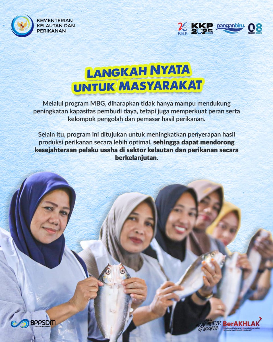 bppsdmpkpbitung's tweet image. Program ini tidak hanya memperkuat gizi masyarakat, tetapi jg meningkatkan kapasitas pembudi daya, memperluas peluang usaha, dan memperkuat peran kelompok pengolah serta pemasar hasil perikanan lokal secara berkelanjutan

#PanganBiru #2025KKPRiseTogether #SDMKP #SDMUnggul #MBG