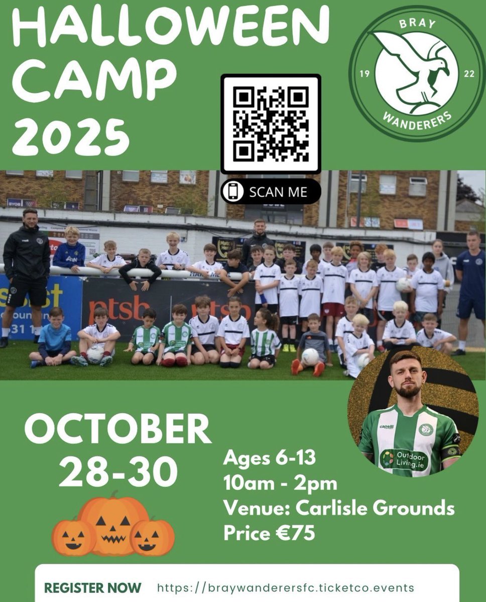 We’re back! After a brilliant summer of fun soccer camps, we’re excited to return this October with 3-Day Halloween Camp 👻🎃⚽
🗓️ Dates: October 28th - 30th
📍 Location: Carlisle Grounds 
⏰ Times: 10 A.M. - 2 P.M. 

Age: 6-13

Spaces are limited — don’t miss out! 🕸️
👉