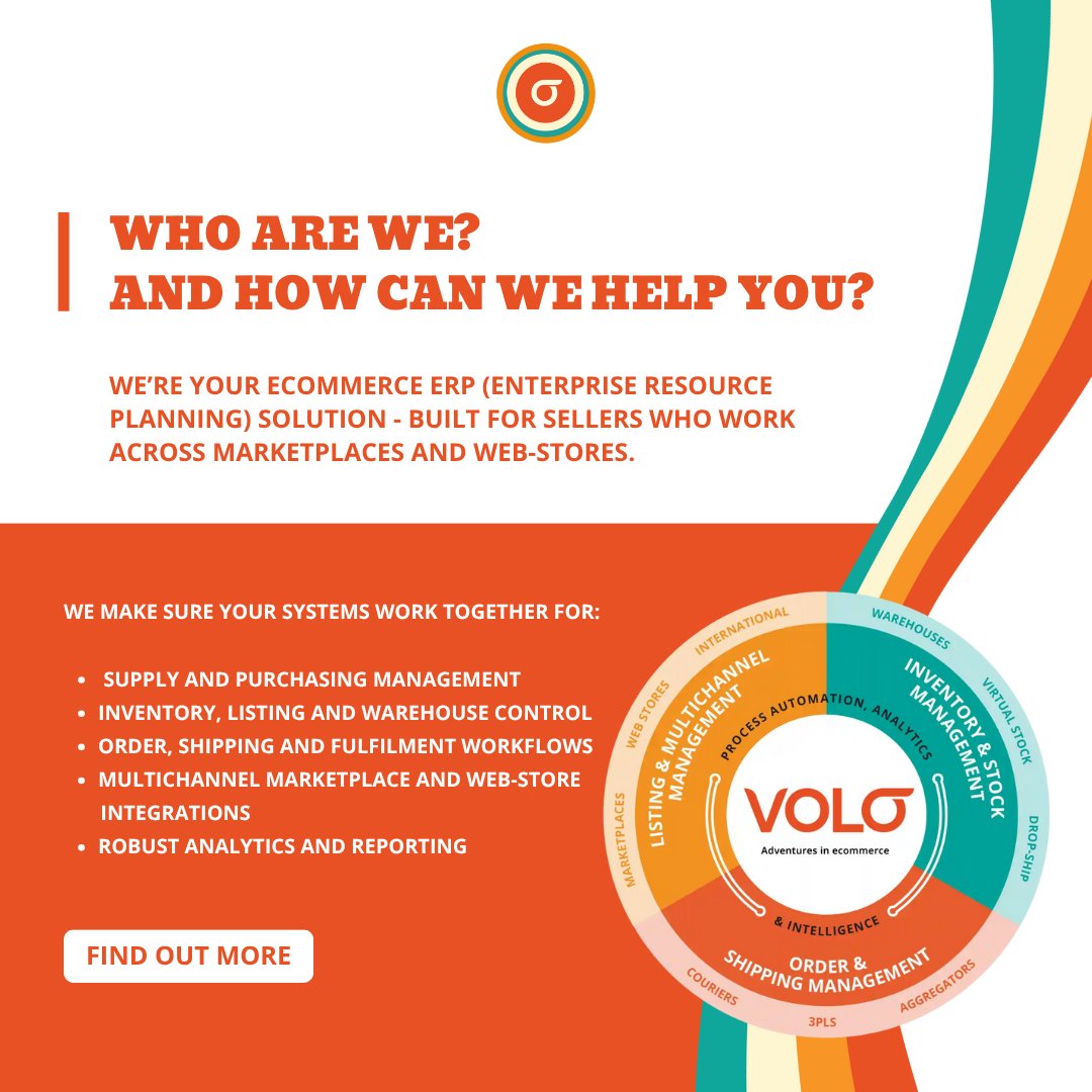 VoloCommerce's tweet photo. 👋 Allow us to reintroduce ourselves - we’re your eCommerce ERP solution.

We connect your systems for seamless:
📦 Inventory &amp; listings
🚚 Orders, shipping &amp; fulfilment
🛍️ Marketplace &amp; web-store integration
📊 Reporting &amp; analytics

👉 https://t.co/Hp7v7wx0Zp https://t.co/MVNRYbUhHX