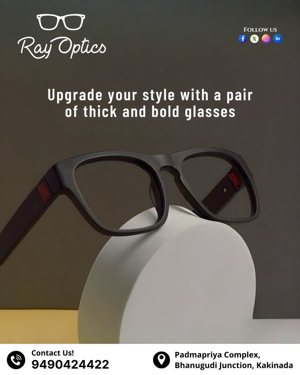 RayOptics01's tweet image. Step into bold confidence with our thick-frame glasses✨

📍 Padmapriya Complex, Bhanugudi Junction, Kakinada

📞 94904 24422

#RayOptics #EyewearStyle #BoldFrames #ThickFrameGlasses #TrendyEyewear #StylishLook  #viral #explore #dialygrow #growoninstagram #instaviews #kakinada