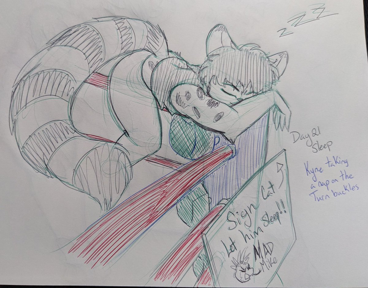 Fightober Day 21 Sleep

Literally all we want to do instead of going to work, but Kyne picked a weird one.... Sign Cat not to be disturbed 
#fightober #fightober2025 #sleep