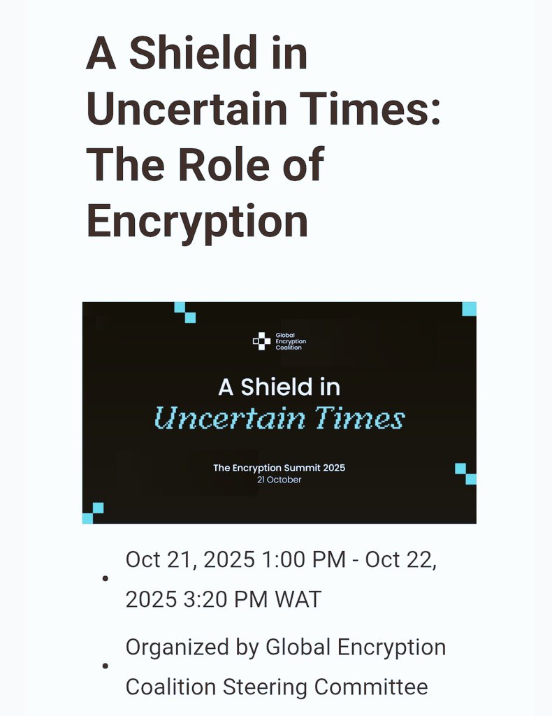 dnsaworks's tweet image. The Global Encryption Coalition is hosting the second summit to celebrate how encryption makes us powerful, investigate the regulatory challenges facing encryption, and unite our community.

Register: globalencryption.org/2025/10/the-en…

#GlobalEncryptionDay #EncryptTheParrot