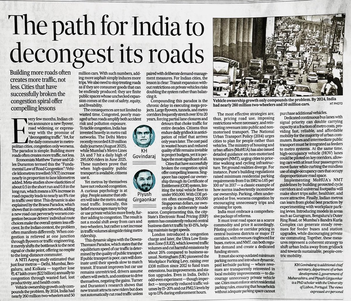 sushmadate's tweet image. 3 yrs of close interaction with traffic planners and ecologists and I have learned 2 extremely counter intuitive things
1. More roads means more traffic congestion not less
2. Mass tree plantation isn't always a good thing
MUST READ article by by MH state UDD Chief Sec, on how…