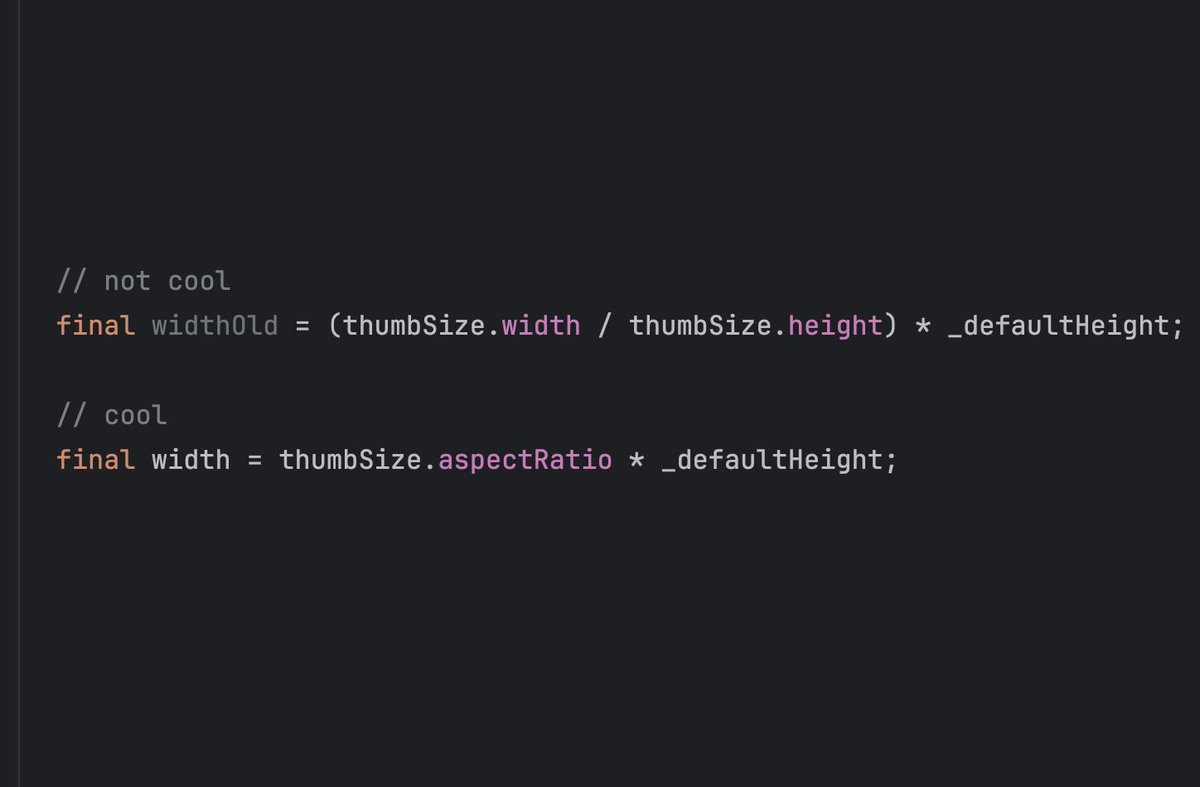 airon_tark's tweet image. Tark Labs routine #60: I didn't know that the Flutter Size object has the "aspectRatio" field. Nice! 🤩 #mobiledev #flutter #mobileai #mobileforbusiness #tarklabs #airontark