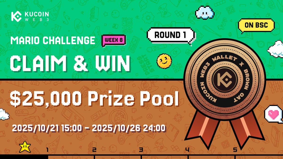 🎉 #MarioChallenge Phase 8 round 1 is LIVE!

💰 Total Prize: $25,000
📅 Oct 21, 15:00 – Oct 26, 24:00 (UTC+8)

How to join
1️⃣ Follow <a href="/KuCoin_Web3/">KuCoin Web3 Wallet</a>, <a href="/fleek/">Fleek ⚡</a>, <a href="/Griffin_AI/">GriffinAI | The #1 AI Agent Builder for DeFi 🤖</a>, <a href="/AiWhitebridge/">WhiteBridge: AI Agents Network</a>, <a href="/Anome_Official/">ANOME Protocol</a> &amp; <a href="/LABtrade_/">LAB</a>
2️⃣ Like + RT + Tag 3 frens

Join Bronze challenge to win $25,000 ⬇️