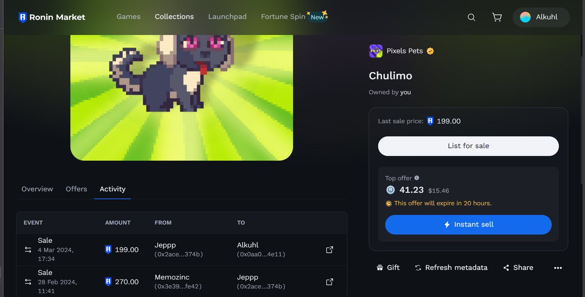 Cla4n4d's tweet image. i buy this nft 199 ron (500$ ) and now it&apos;s worth 41 ron ( 15$)
I didn&apos;t blame becuz the price is falling ( down 33x) , i blame becuz @pixels_online and @whatslukedoing slowly rugpull Pixel pets owner , this pet has zero use case in game and honestly , their pet game sucked .