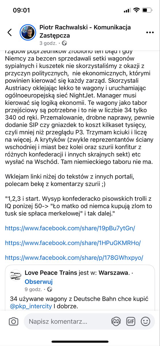 Staram się patrzeć na kolej przez pryzmat mojej pracy i doświadczenia . Nie polityki czy personalnych sympatii czy antypatii . Tu jednak została przekroczona granica . Każdy zasługuje na szacunek. Wykluczenie taborowe na wschodzie nie jest winą mieszkańców tylko polityków