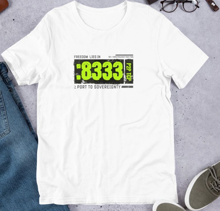 hash2wear's tweet image. 💥 La libertad también brilla sobre blanco.
Nueva versión del clásico :8333 — Port to Sovereignty, ahora con un contraste que explota a la vista.
El puerto que conecta nodos… y miradas. 👀
#8333 #Bitcoin #RunYourNode