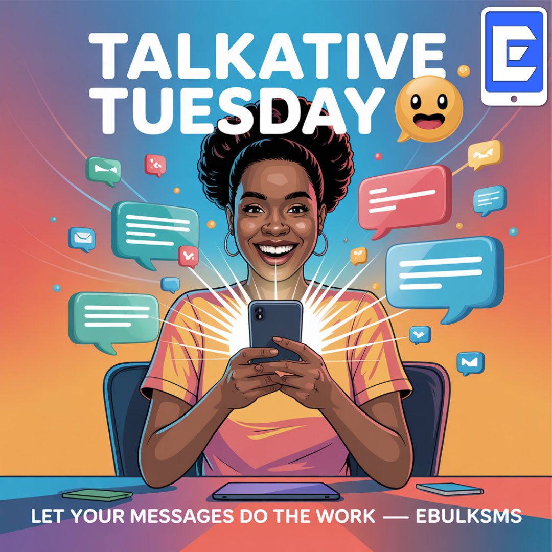 EBulksms's tweet image. 💬 Talkative Tuesday! 🚀
Every Tuesday tells a story - don’t let your audience go silent.

With #EbulkSMS, you can:

📢 Spark action
💡 Reconnect with customers
🕒 Deliver updates that matter

Stay loud. Stay visible. Stay connected. 💬🔥

#TuesdayVibes #Momentum Snapchat