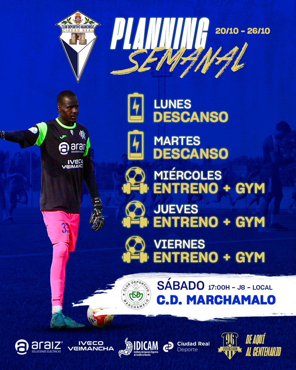 🌞🌞🌞🌞#BuenosDías, estamos en la octava semana de liga, nueva cita en el Poli (Campo 3) ante el <a href="/CD_Marchamalo/">CD Marchamalo</a> este sábado a las 17:00 horas.

Y os dejamos también el resto de horarios de nuestros equipos que compiten:

FILIAL: Jornada 5 (2ª Autonómica G.2) Sábado 25 17:30h en
