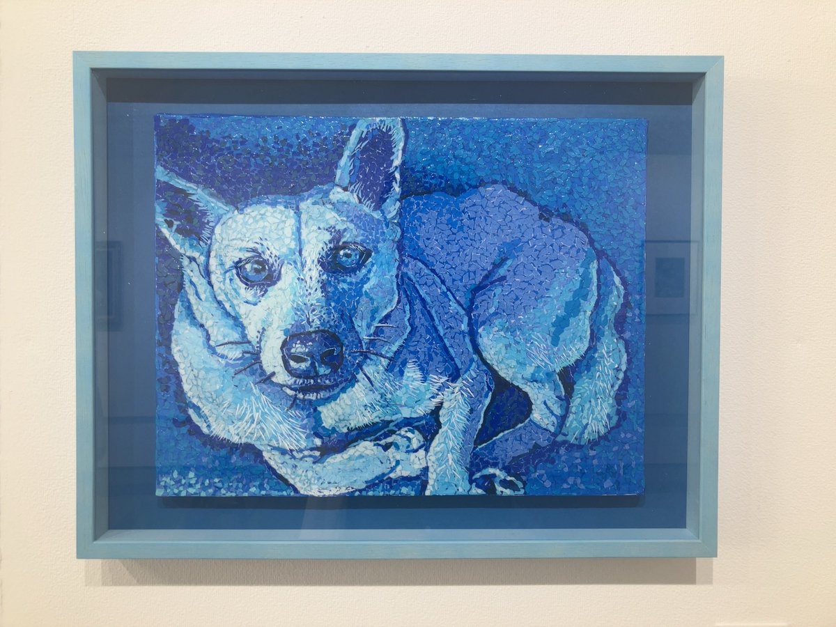 「Hide and Seek」キャンバス・折り紙・色画用紙・洗濯糊, F6 ,2025年
#美術　#貼り絵　#折り紙　#洗濯糊　#art  #犬　#dog