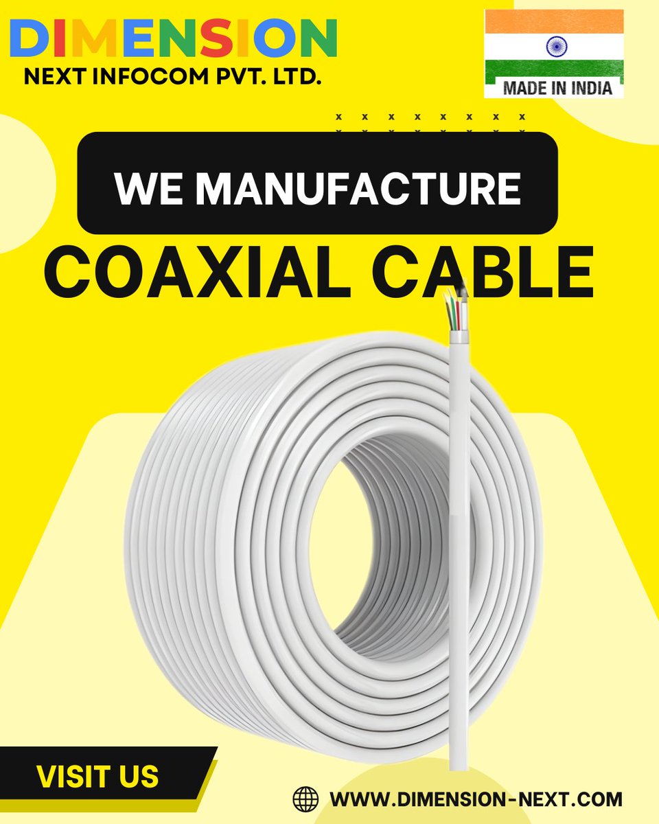 dimension_next_'s tweet image. High-Quality Coaxial Cables – Made in India by Dimension Next Infocom
Visit our site now - dimension-next.com
#CoaxialCable #CableManufacturer #DimensionNext #MadeInIndia #IndianManufacturing #HighQualityCables #SignalCables #ElectronicsAccessories #NetworkingSolutions