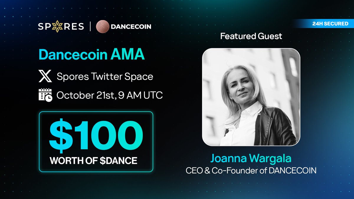 Spores_Network's tweet image. 🔔 @DANCECOIN x SPORES AMA 🔔
As the DanceCoin IDO draws near, we anticipate that Spores fellows may have numerous questions requiring clarification!
⏰ Time: 9 AM UTC October 21st
📍 Venue:
👤 Featured Guests: Joanna Wargala - CEO & Co-Founder of…