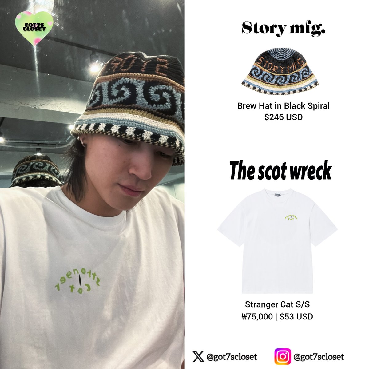 got7scloset's tweet photo. [251021] JAY B | instagram story

• #STORYMFG - Brew Hat in Black Spiral ($246 USD)
• #THESCOTWRECK - Stranger Cat S/S
₩75,000 | $53 USD

#JAYB #제이비
#GOT7 #갓세븐
@jaybnow_hr https://t.co/74msNLB0a9