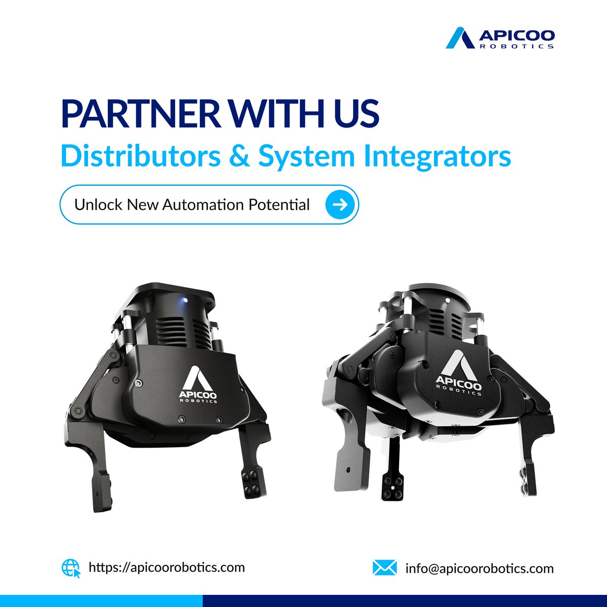 apicoo_robotics's tweet image. We’re looking for distributors and system integrators who work with cobots.
SusGrip offers plug and play grippers that add real value to your lineup and deliver quick ROI.
You bring the network, we bring the gripper.
📩 info@apicoorobotics.com
#SmartGripper #Partner