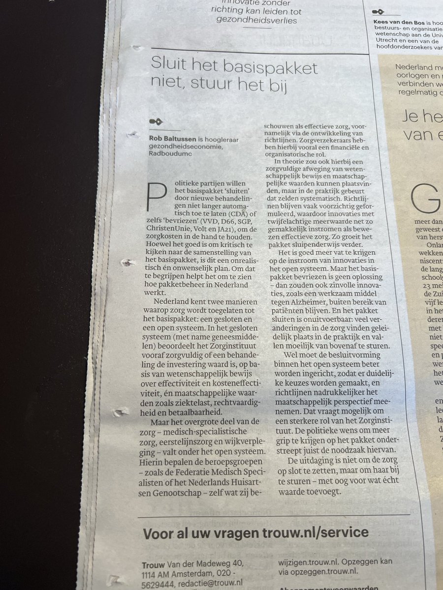 “Sluit het basispakket niet maar stuur het bij” <a href="/RobBaltussen/">Rob Baltussen</a> in #Trouw