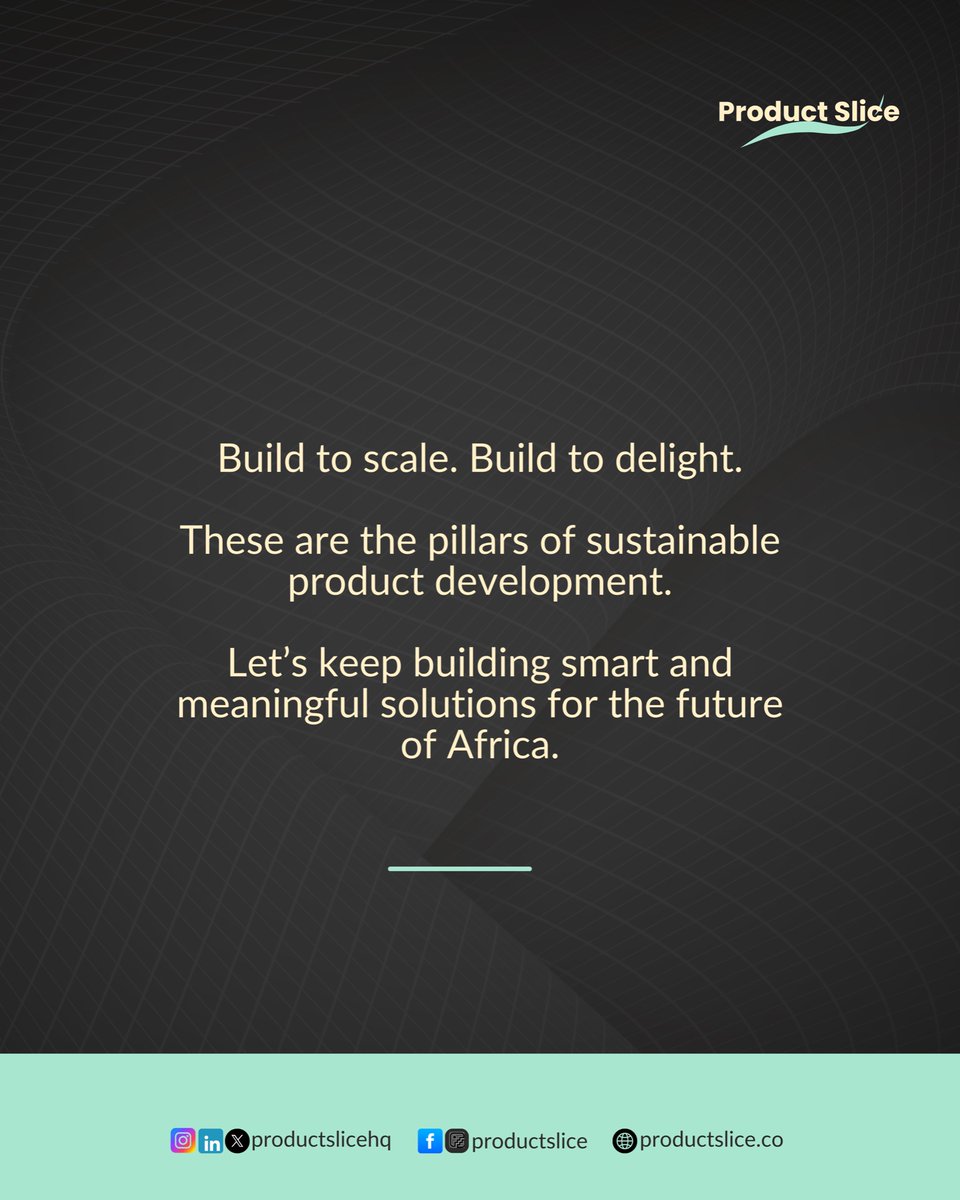 productslicehq's tweet image. Building for the future! ‘Build to scale’ and ‘Build to delight’ are the pillars of sustainable product development. Let’s create smart and meaningful solutions that drive growth and happiness for Africa’s tomorrow.
#sustainabledevelopment #buildtoscale #productslice
