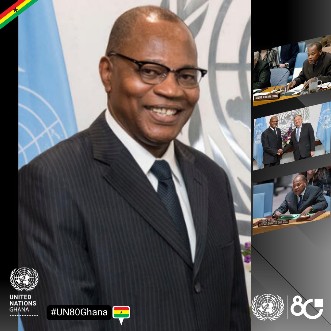 Day7⃣7⃣
Dr. M. Ibn Chambas is a Ghanaian lawyer, academic &amp; seasoned diplomat whose career spans decades of service in peacebuilding, regional integration, and multilateral diplomacy. He has held several high-level roles including UN SG's Special Rep. for <a href="/UN_UNOWAS/">UNOWAS</a>.
#UN80Ghana