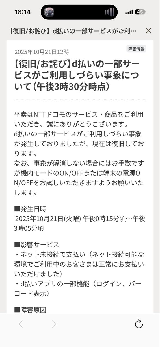 mosyasuke55's tweet image. いつの間にかd払いが復旧していた。

理由が「アクセス集中のため」

イヤイヤそんな脆弱でいいの？
docomo何やってんだよ！

 #docomo
 #d払い