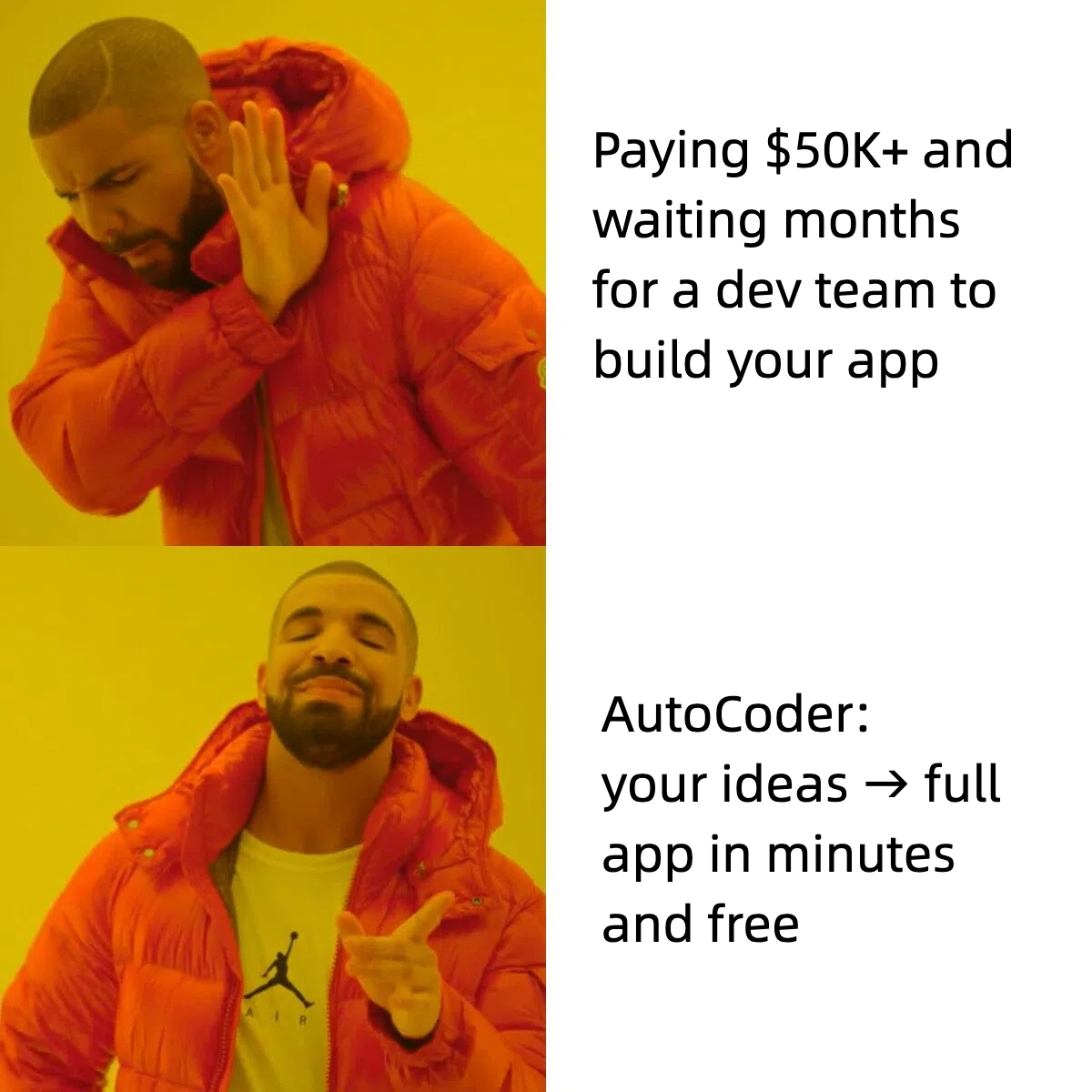 autocoder_cc's tweet image. When you‘ve got 100 ideas and realize you don’t need a dev team anymore 👀
autocoder.cc/platform Try it for free now.
#AutoCoder #meme #Coding #innovationthroughcode #WebsiteDesign #application_development