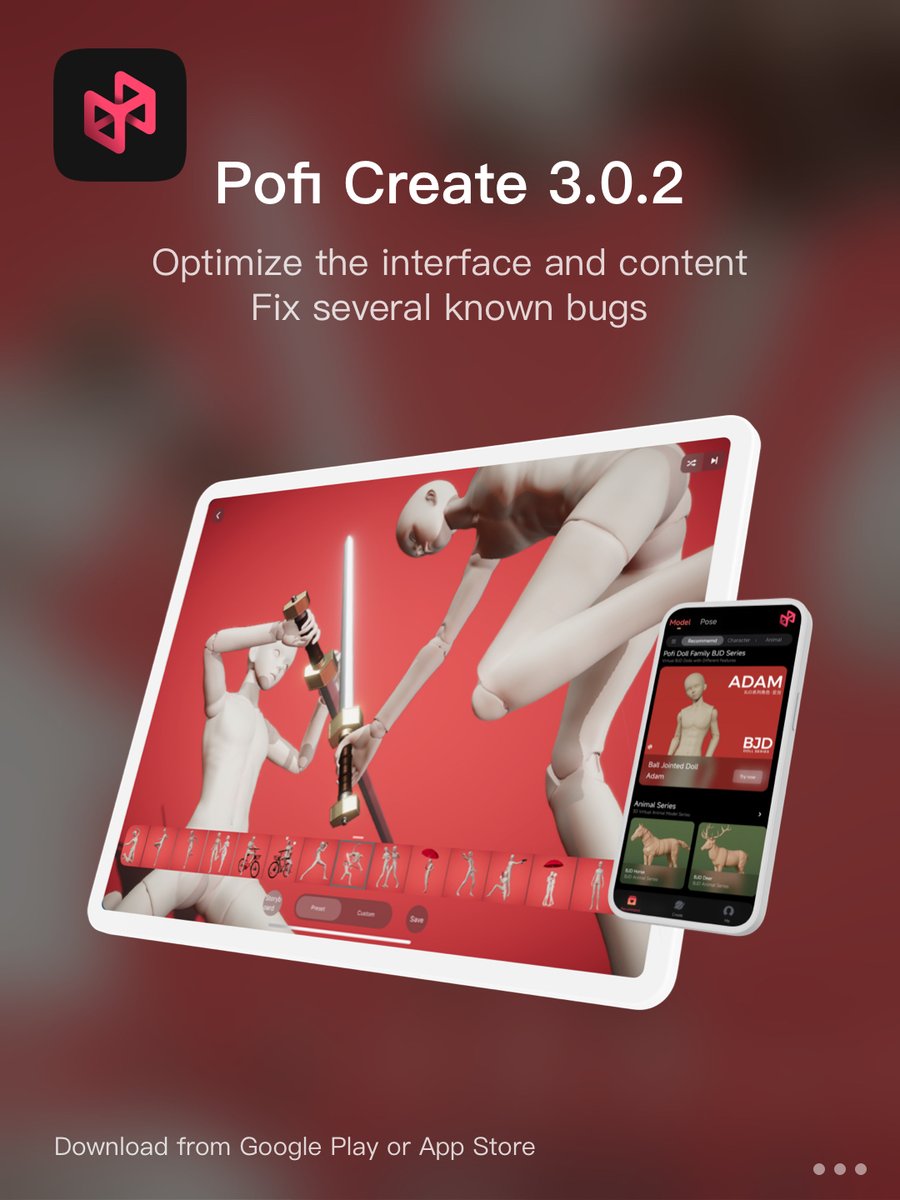 PofiCreate's tweet image. ✨Pofi Create v3.0.2 is here!
1. Optimized the interface and improved text content
2. Fixed an issue where some resource drivers were unusable
3. Added support for Portuguese
4. Resolved known bugs! 
Now you can download new version from Google Play or App Store 🎉
#poficreate