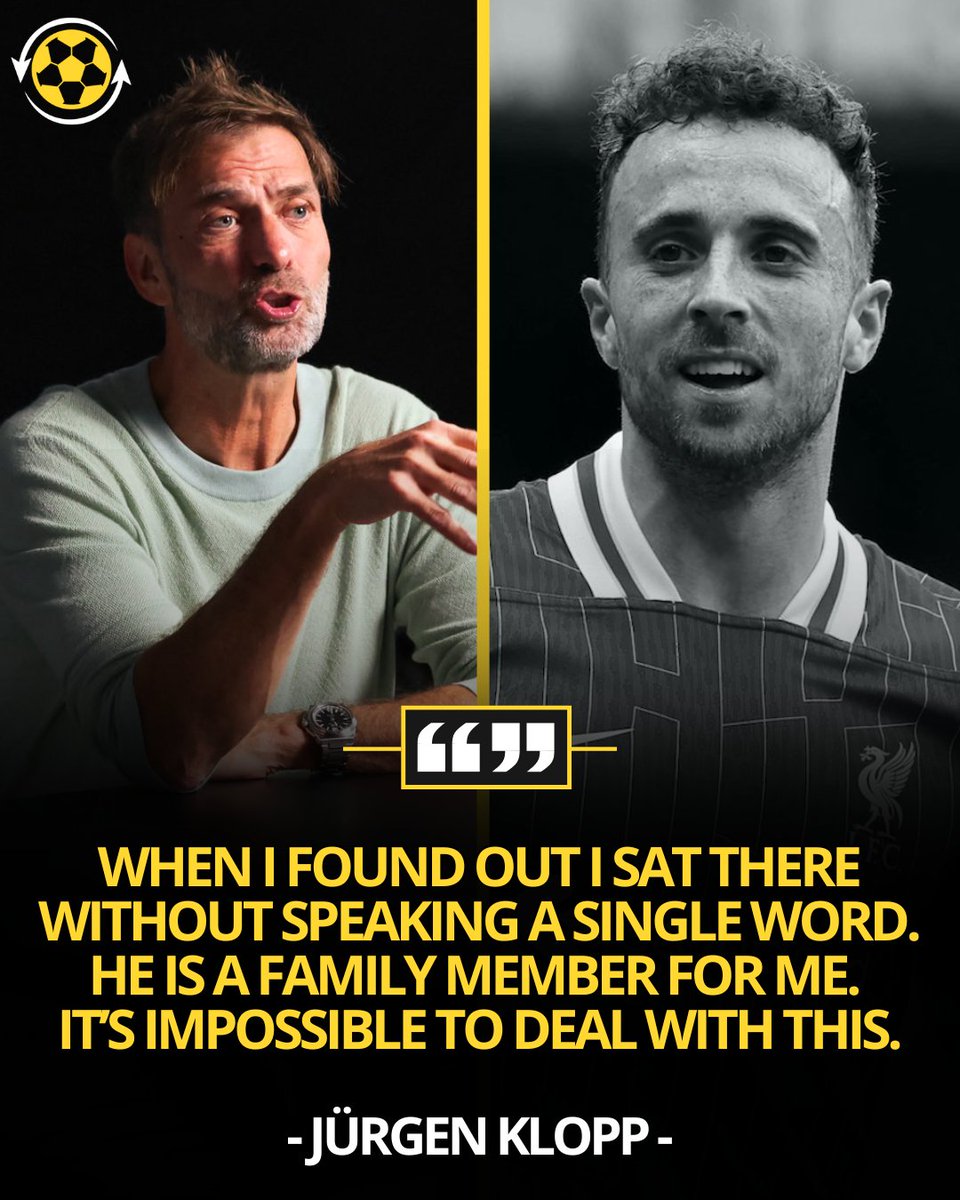 🚨 Jürgen Klopp on the tragedy of Diogo Jota:

🗣️ "When I found out I sat there without speaking a single word. He is a family member for me.

Nobody at Liverpool will ever use Diogo Jota's death as an excuse. But this is the situation every single day. They walk through these