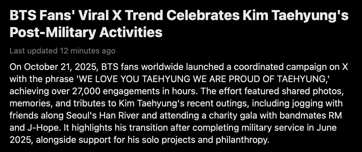 Keep it up! Let's flood this space with how wonderful Taehyung is 

WE LOVE YOU TAEHYUNG
WE ARE PROUD OF TAEHYUNG
